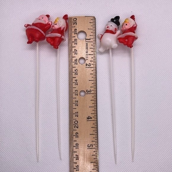 Vintage MCM Christmas Ornaments Flocked Felted Elf, Paper Mache Drummer Santa - Picture 8 of 16